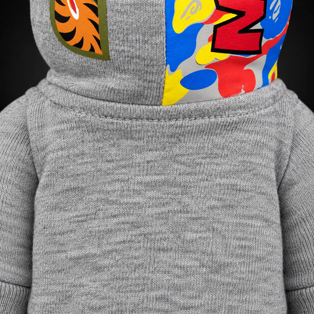 BE@RBRICK BAPE Camo Shark – close-up of the grey hoodie and zip
