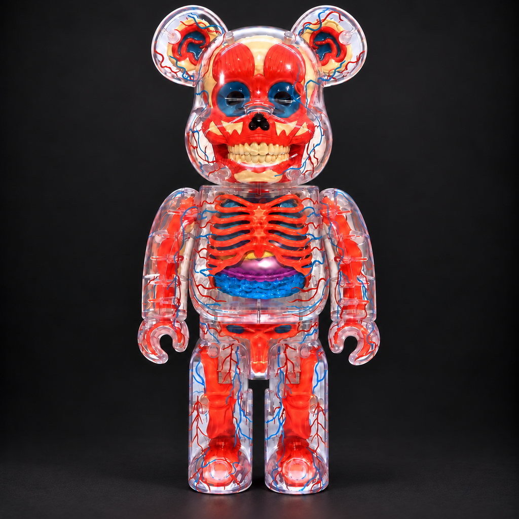 BE@RBRICK SHELTERBANK The Human Bear 400% variante naranja – parte delantera, diseño anatómico transparente