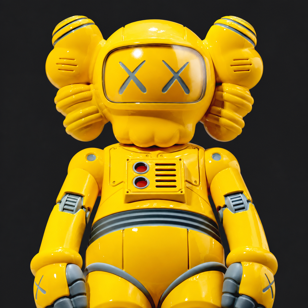 KAWS:HOLIDAY Hangzhou geel – close-up van hoofd en borst