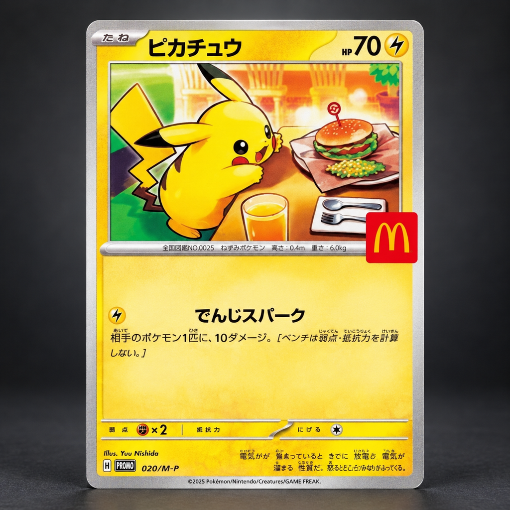 Carte promo Pikachu 020/M-P McDonald's Japan, gros plan