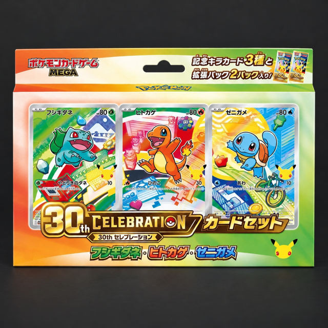 Pokémon 30th CELEBRATION card set – Kanto box with Bulbasaur, Charmander and Squirtle
