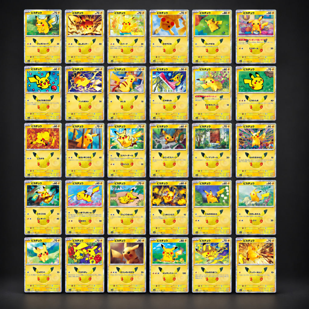 Set completo Pokémon 30th Celebration Pikachu – las 30 cartas en cuadrícula